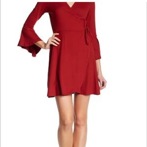 ABOUND, (M), bell sleeves faux side wrap with ruffle along side hem